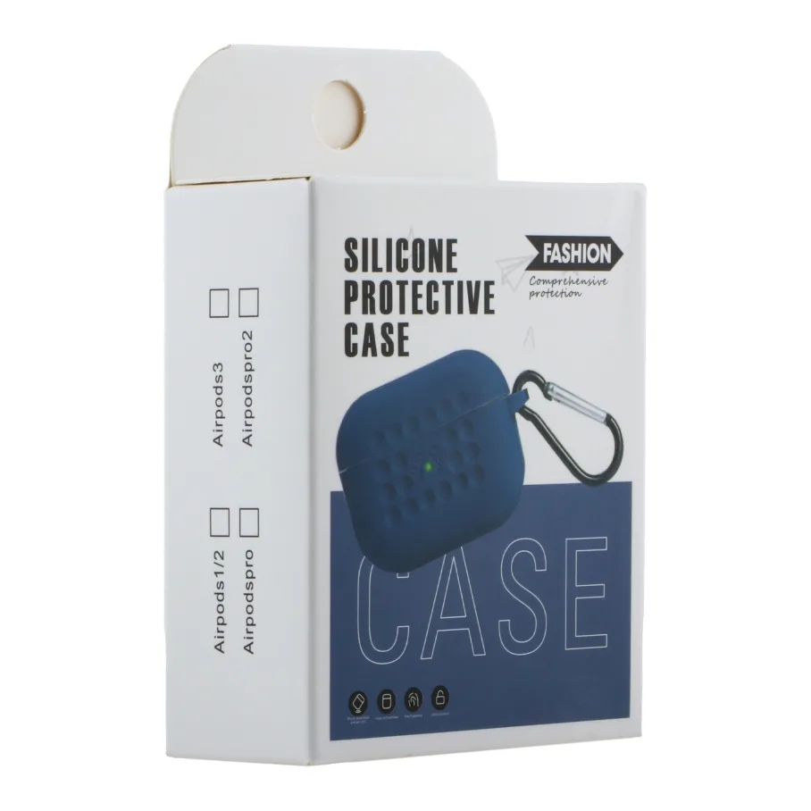 Футляр Silicone Fashion Case with Hook для Airpods 1/2 Navy blue
