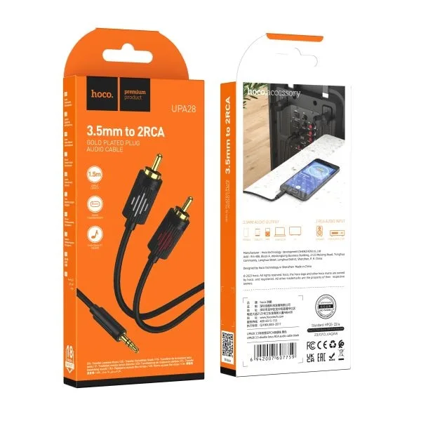 Aux Hoco UPA28 AUX 3.5 to dual RCA 1.5m Мятая упаковка Черный