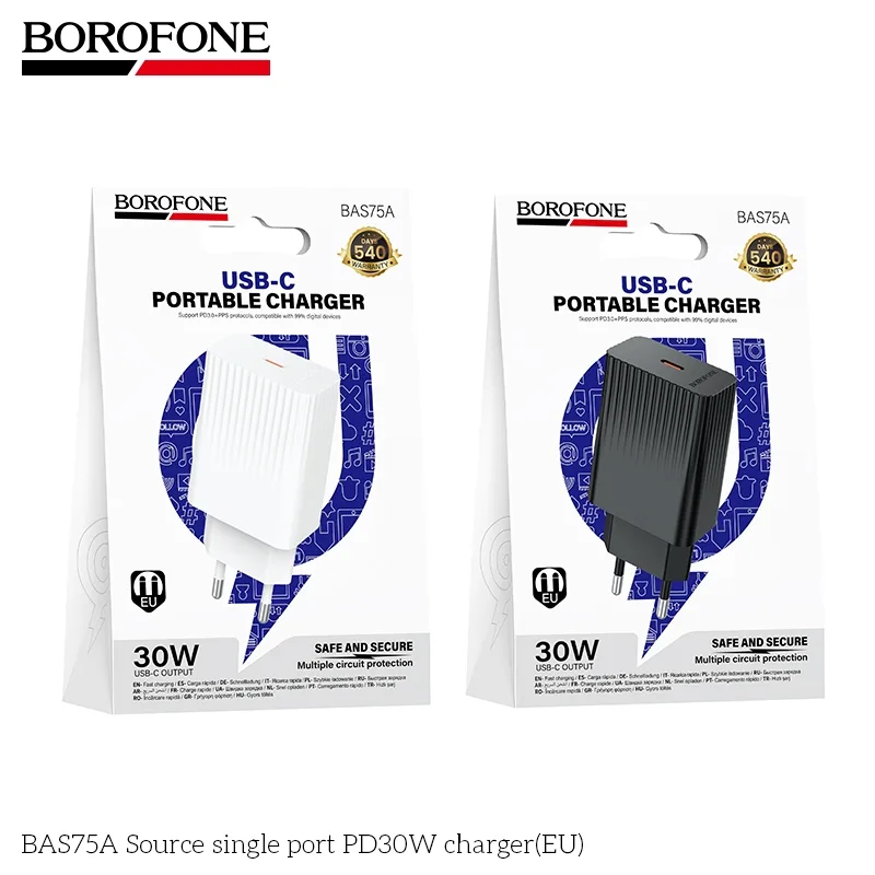 Сетевое Зарядное Устройство Borofone BAS75A 1USB-C PD/QC 30W Білий