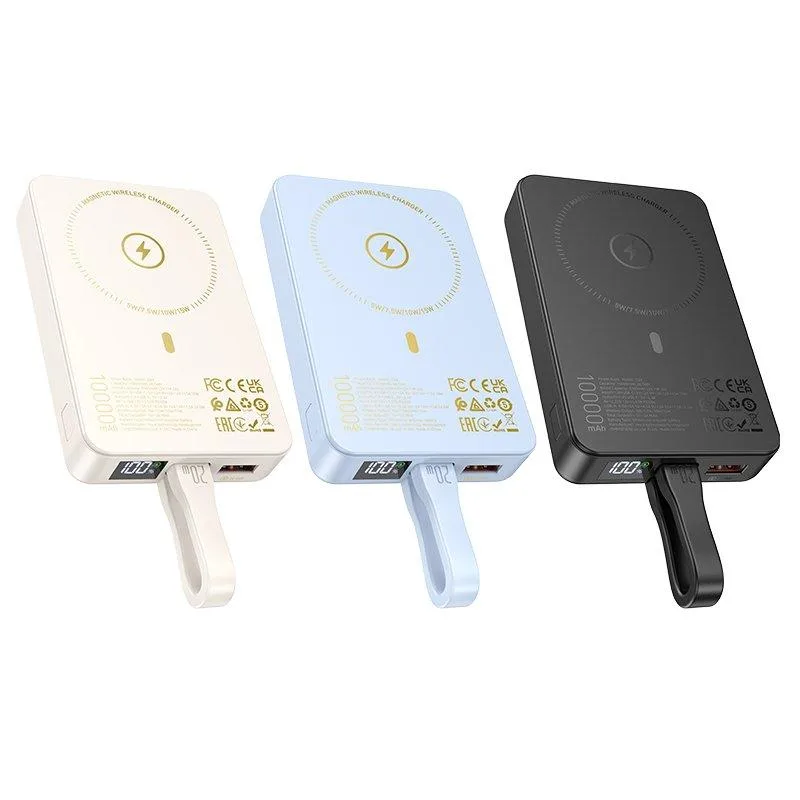 Універсальна Мобільна Батарея Power Bank Hoco Q24 Elegant 22.5W+PD20W with cable and magnetic 10000mAh Молочно бiлий