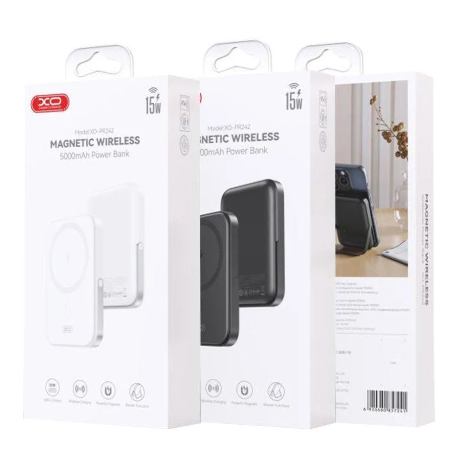 Універсальна Мобільна Батарея Power Bank XO PR242 PD20W Magnetic wireless 15W Type-C with U-shaped holder 5000mAh Чорний