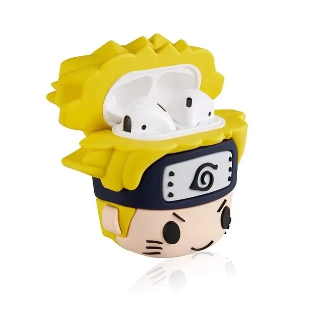 Силіконовий 3D-чохол AIR Naruto для Apple AirPods 1/2, жовтий, з карабіном