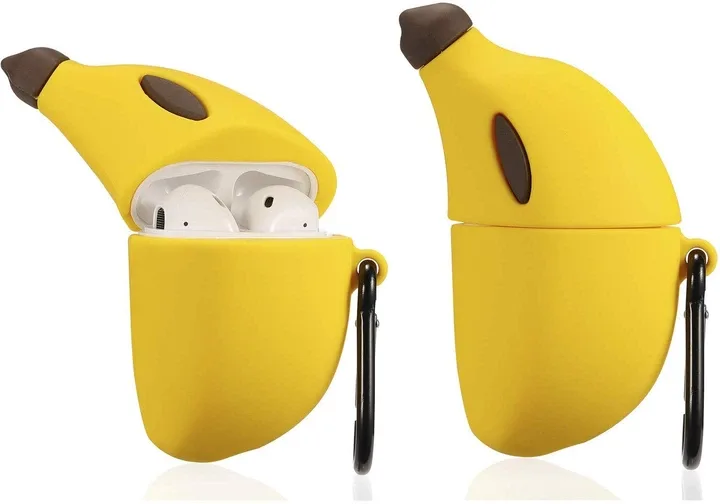Силіконовий 3D-чохол AIR Banana для Apple AirPods 1/2, жовтий, з карабіном
