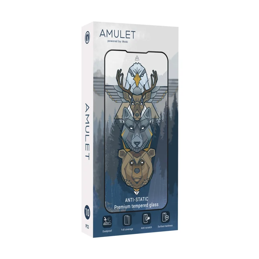 BOX 10 шт Захисне скло AMULET 2.5D HD Antistatic for iPhone 13/13 Pro/14/16e Чорний