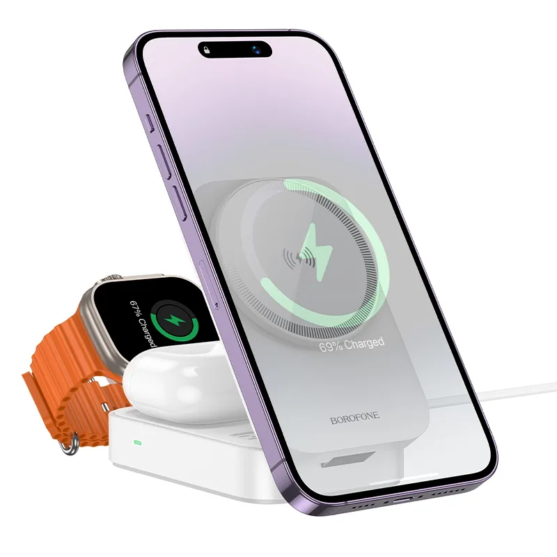 Бездротовий Зарядний Пристрій Borofone BQ38 3-in-1 For iWatch Бiлий